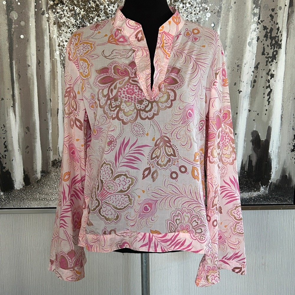 Victorias Secret Pink Paisley Floral Cotton‎ Tunic Top Bell Sleeve NWT ML